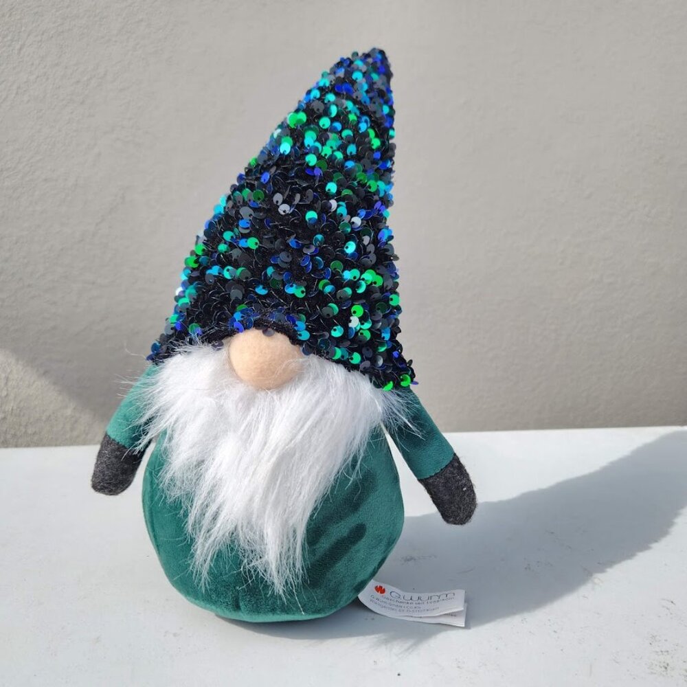 Sequined Hat Gnome Green Weighted Plush Stuffed Animal Plushie New FAST SHIPPING